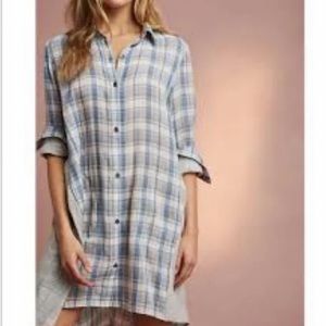 Saturday Sunday Anthropologie Women’s Gauze Cotton Plaid Button Up Tunic Shirt